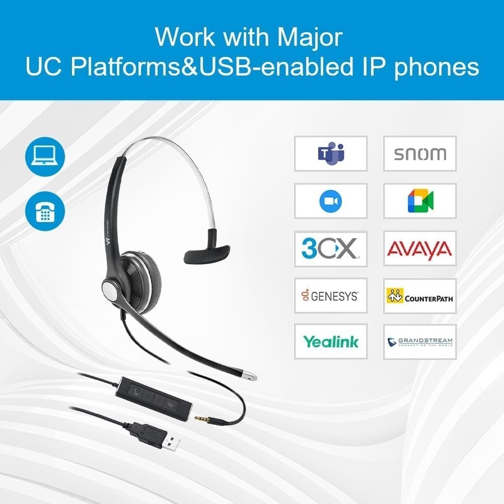 NIB - Mono Wired-Headset with Noise-Cancelling Microphone - 3.5MM+USB-A Mono - Picture 7 of 7
